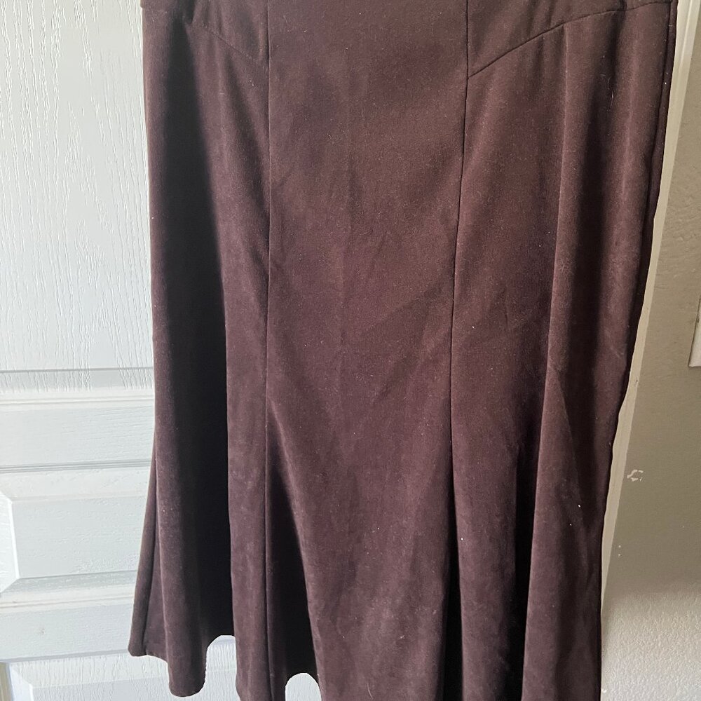 Brown Velour-Like Midi Skirt